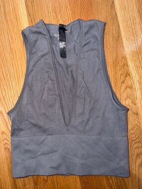 Urban Outfitters Gray Ribbed V-Neck Crop Top